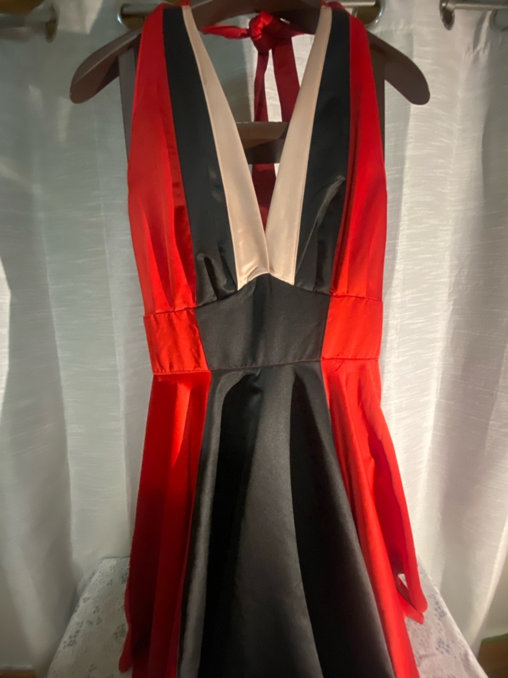 Red and Black Backless V-Neck Halter Pin Up Dress